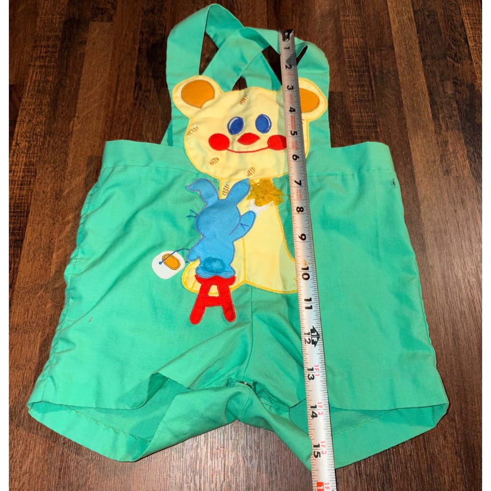 Vintage Nannekins‎ by Nannette Green Bear Bunny Applique Overalls 15-18 Months - Picture 2 of 6